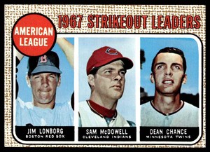1968 Topps A.L. Strikeout Leaders (Jim Lonborg, Sam McDowell, Dean Chance)