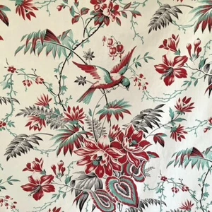 Antiker französischer Baumwollstoff 19. Jahrhundert Vögel Blumendekor 1 von 2 - Bild 1 von 10