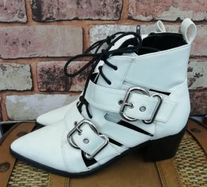 River Island White Abigail Ankle Boots Block Heel Buckle Detail UK Size 4 RRP£49 - Picture 1 of 10