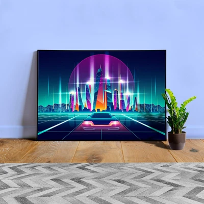SYNTHWAVE1950 Synthwave Neon City: sport car & city [synthwave/vaporwave/cyberpunk] — poster