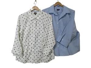Sz 20W Petite Talbots Wrinkle Free CAREER Cotton Shirts Blue & White Polka Dots - Picture 1 of 23