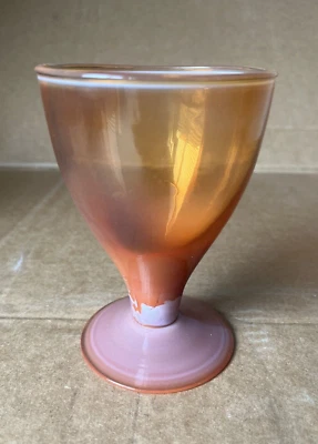 4 Orange Brown Cream Swirled Handblown Glass Wine Water Goblet Parfait - Image 1 of 4