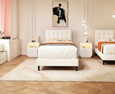 Modern Elegance: Beige King Bed Frame with Upholstered Button Tufted Headboard