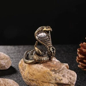 Copper Mini Cobra Statue Twelve Zodiac Snake Snake Figurines Home Office Decor - Picture 1 of 9