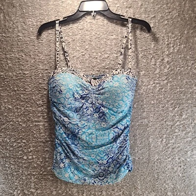 TOMMY BAHAMA Blue Colorful Tankini Swim Top SZ Small Lined Nylon - Image 1 of 4