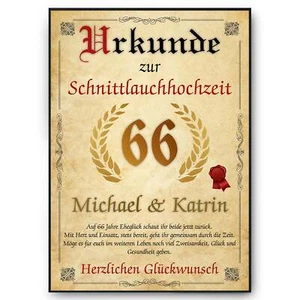 Personalisierte Urkunde zum 66. Hochzeitstag Geschenk Schnittlauchhochzeit Karte - Bild 1 von 9