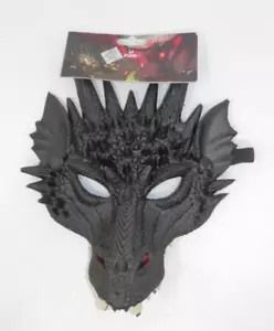 KBW Horned Dragon Half Face Mask - Soft Foam Black Elastic Costume Cosplay NEW - Picture 1 of 9