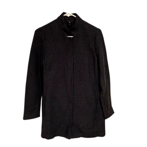 Eileen Fisher Black Stretch Grid Jacket Size XS Lightweight Tencel Cotton Duster - Picture 1 of 8