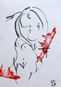 Acrílico original con pintura a tinta ""El buque de guerra"" modernismo - Imagen 1 de 2
