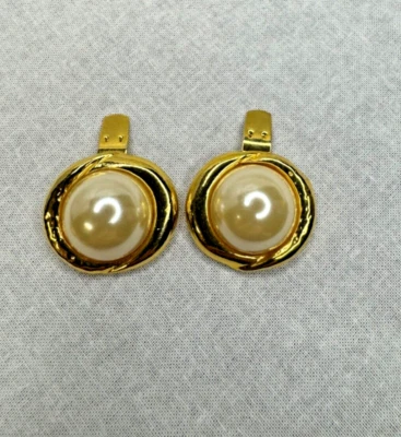 Clipes de sapato vintage tom dourado grande pérola falsa - Imagem 1 de 4