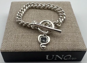 NEW Uno de 50 SER EXPRESIVA Silver Plated Chain Toggle Bracelet Black Crystal - Picture 1 of 12