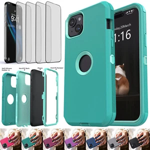 For iPhone 14 Pro Max 14 Plus Protective Case Hybrid Rugged Cover Tempered Glass - Picture 1 of 55