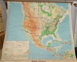Vintage Denoyer Geppert 1957c J5rp North America Physical Political school Map - Picture 1 of 4