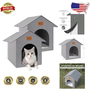 Spacious Outdoor Cat Shelter with Easy Assembly - Cozy Grey Cat House, 2 Pack - Picture 1 of 8