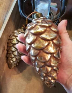 RAZ Set 2 asst. NWT XL 5.5" Antique Gold Glass Pine Cone CHRISTMAS Ornaments - Picture 1 of 9