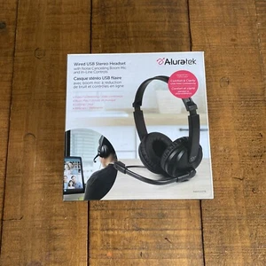 NUEVOS Auriculares estéreo Aluratek AWH352FB con cable 3,5 mm NEGROS con micrófono de pluma - Imagen 1 de 2