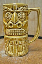 Vintage Tan Hawaiian Inn Daytona Beach Florida Handled Intense Face Tiki Mug 
