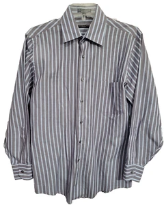 Men's Geoffrey Beene Gray Striped Button Down Long Sleeve Shirt Size Medium - Picture 1 of 9