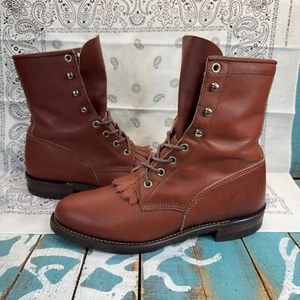 VTG JUSTIN L0518 Paddock Brown Leather Lace Western Ranch Women's size 6.5C USA - Picture 1 of 11