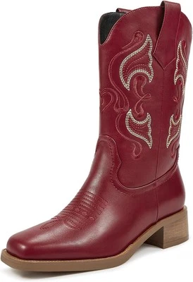 ISNOM Botas Vaqueras para Mujer, Western con Puntera Cuadrada, Pull-on...  Foto 1 de 4