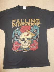 FALLING IN REVERSE ORIGINAL GEBRAUCHTES HERREN-T-SHIRT MIT TOTENKOPF UND ROSENBAND LOGO GRÖSSE (M) - Bild 1 von 4