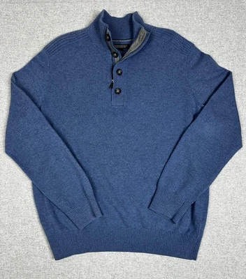Banana Rep Sweater XL Blue Mock Neck Button 1/4 Zip Italian Merino Wool Blend - Image 1 of 4