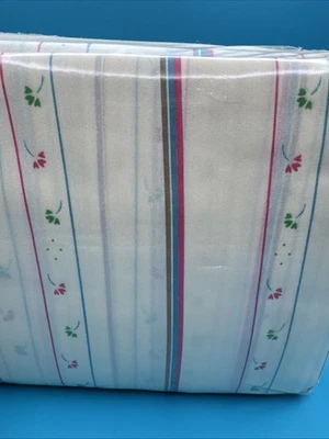 Vintage 70s 80s Full Double Bed Sheet Set w 2 Pillowcases Stripes Clover Hearts - Image 1 of 4
