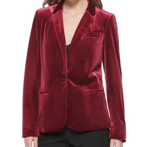 NWT Calvin Klein Cranberry Velvet One-Button Blazer Jacket $139 18W Plus Lined - Picture 1 of 10
