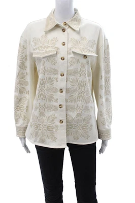 Intermix Women Jacket Beige Floral Cotton Button Long Sleeve Size PP - Image 1 of 4