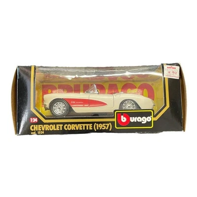 Chevrolet Corvette 1957 convertible Burago blanco/rojo #1524 fundido a presión 1:24 Foto 1 de 3