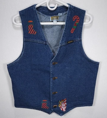 Vintage Dickies Branders Women's Christmas Embroidered Denim Vest Size Large - Image 1 of 4