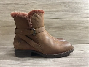 BORN Kaia Brown Leather Shearling Lined Side Zip Winter Boots Sz. 9.5 - Picture 1 of 12