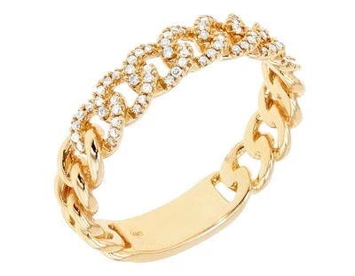 Anillo Miami Eslabón Cubano 1/10 CT Diamante Real Banda 5.5MM Talla 7 Oro Amarillo 14K Foto 1 de 4