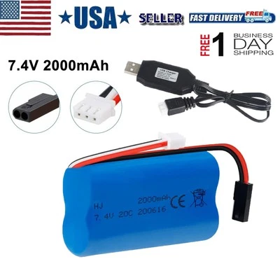 7.4V 2000 mAh 20C Lipo Battery with USB Charger for RC Car MJX RC Plane Syma - Image 1 of 4