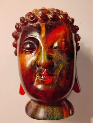 Vintage Chinese Buddhism Amber Shakyamuni Amitabha Buddha Head Sculpture - Image 1 of 4