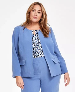 Kasper Women's Plus Size Collarless Open-Front Formal Jacket Blazer sky Blue 16W - Picture 1 of 6