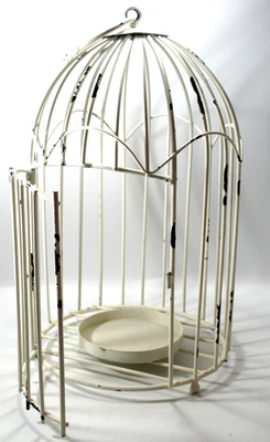 Candelabro pilar jaula para pájaros de metal abovedado marfil envejecido 10" Foto 1 de 4