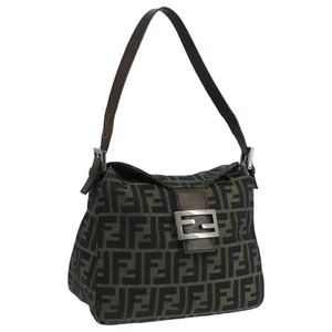 FENDI Zucca Canvas Mamma Baguette Shoulder Bag Brown Black Auth 105997 - Picture 1 of 23