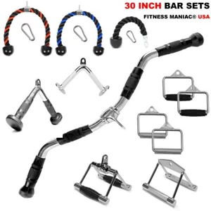 Home Gym Cable Attachment Handle Machine Strength Exercise Press Down Curl Bar - Picture 1 of 89