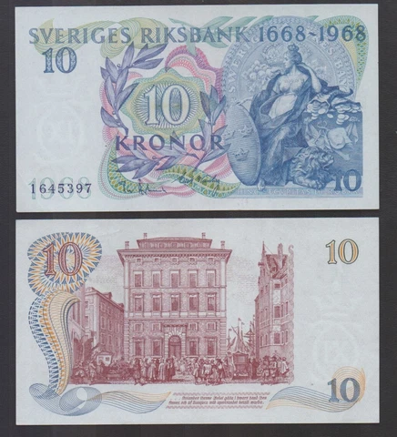 SWEDEN: P#56a 10 Swedish Kronor 1668-1968 Commemorative Uncirculated Banknote Cover