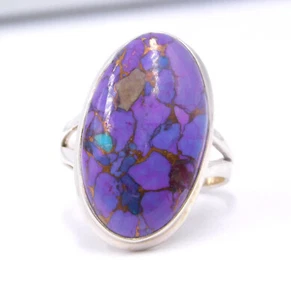 6.40 GM 925 Plata de Ley Natural Morado Cobre Gema Turquesa Anillo Fino - Imagen 1 de 6