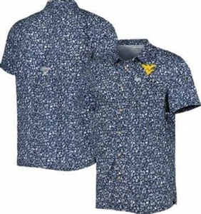 COLUMBIA WEST VIRGINIA MOUNTAINEERS SUPER SLACK TIDE SHIRT FM0285 NAVY SZ MEDIUM - Picture 1 of 9