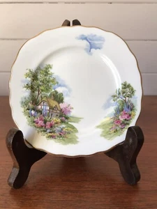 Vintage Royal Vale Porcelain English Country Thatched Cottage Orphan Side Plate - Picture 1 of 5
