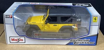MAISTO 1: 18 压铸模型汽车 2014 年牧马人 Willy's Jeep 黄色 — 第 1/4 张图片