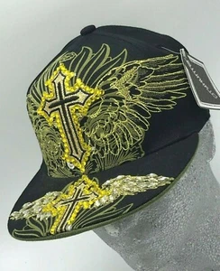 Fashion Caps Black | Yellow | Wings & Crosses Rhinestones Fitted Cap - Imagen 1 de 6