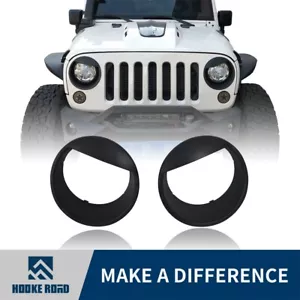 2Pcs Bezels Front Head Light ABS Trim Covers Kit For Jeep Wrangler 2007-2018 JK - Picture 1 of 12