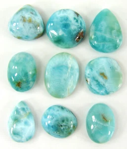 Lote de 9 piezas de piedras preciosas de pectolita larimar natural 54,70 quilates cabujón 12-16 mm - 64317 - Imagen 1 de 5