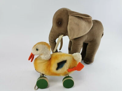Steiff Konvolut Elefant 70er Jahre & Steiff Ente auf Rädern 1950er Jahre - Bild 1 von 4