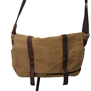 Waterproof Canvas & Leather Laptop Bag Briefcase Messenger Shoulder Bag - Picture 1 of 19