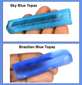 Lab-Created Blue & Sky Blue Topaz 170-190 Ct Gemstone Slice Rough Pair Certified - Picture 1 of 6